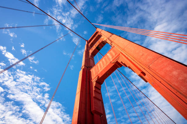 Golden Gate Bridge tower Looking up at one of the two famous towers of San Francisco's Golden Gate Bridge. golden gate bridge stock pictures, royalty-free photos & images
