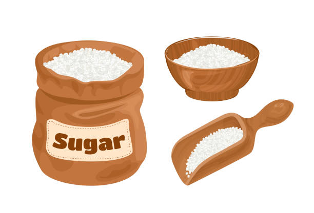 Sugar In Bag Wooden Spoon And Bowl Isolated On White Background Set Vector  Food Illustration In Cartoon Flat Style Stock Illustration - Download Image  Now - iStock