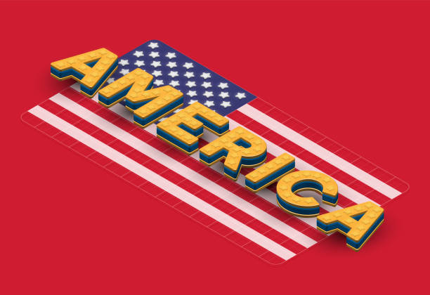 istock 3D 'AMERICA' gold and blue font on isometric USA flag, vector illustration 1284266398
