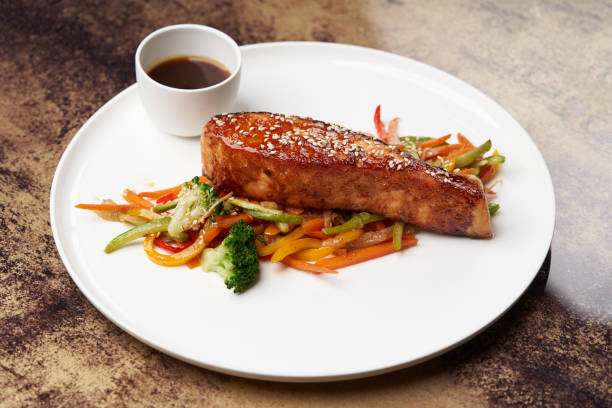 istock Teriyaki salmon on white plate. Salmon Teriyaki 1284268090