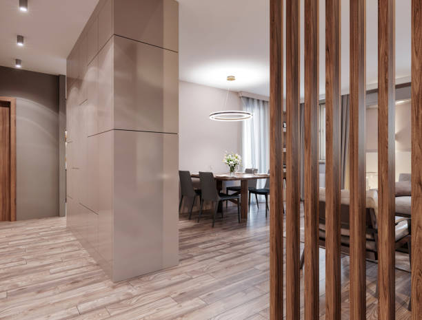 istock Modern apartment hallway with closed wardrobe 1284270711