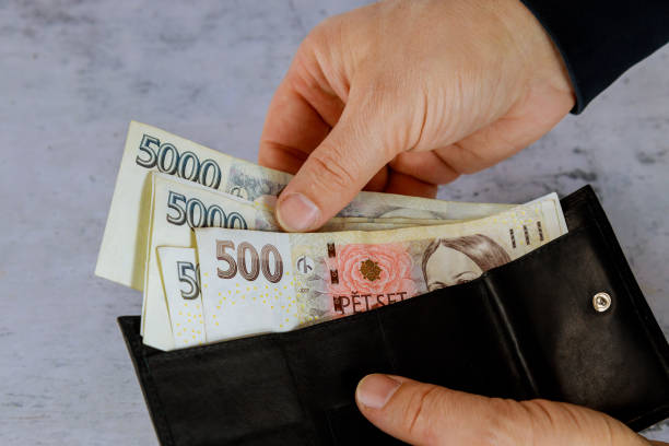 istock Man counts Czech korun in his wallet 1284272552