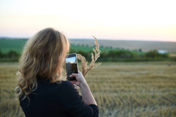 istock Female portrait on wheat field with bales 1284274929