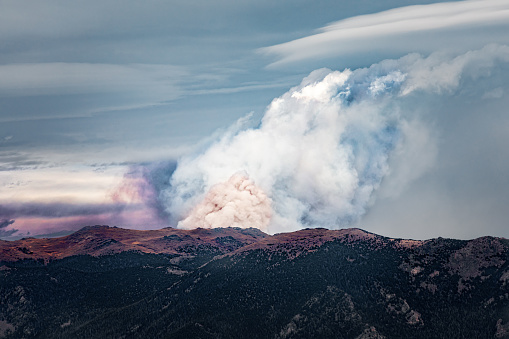 Wild fires in the Rocky Mountains, northern Colorado wildfires with huge smoke clouds