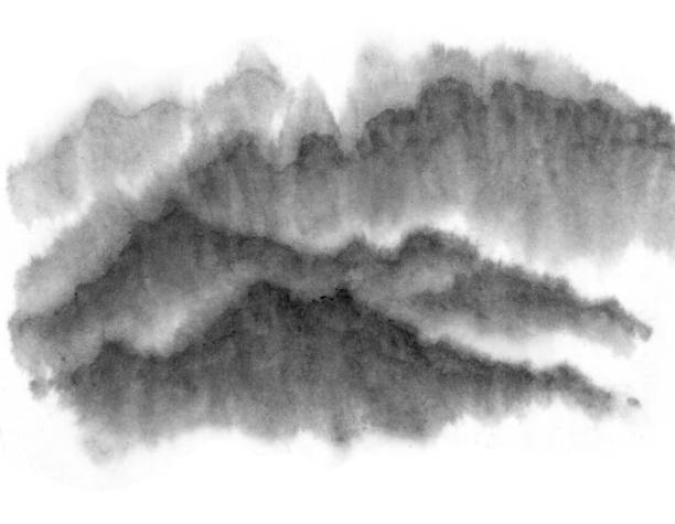 istock Background with mountains. Ink mountain. Black and white image. Ink Chinese mountain landscape. Mountains in the fog. Trees on the mountain. Ink image. Pines. Hill,  peak 1284278229