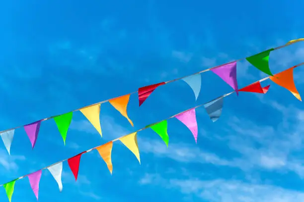 Photo of Colorful bunting flags in the wind