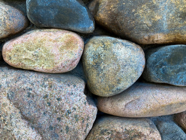 River Rock Wall with Black-Gray Stone