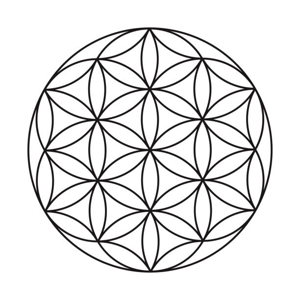 Flower of Life Sacred Geometry Icon on Transparent Background A thin line icon on a transparent background (can be placed onto any colored background). File is built in the CMYK color space for optimal printing. Color swatches are global so it’s easy to change colors across the document. No transparencies, blends or gradients used. new life stock illustrations