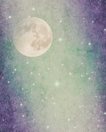 Magical Sky with Full Moon and Stars Background - Copy Space - Atmospheric Mood - Starry Sky Background.   Elements of this image furnished by NASA.  URL:  https://images-assets.nasa.gov/image/201408100002HQ/201408100002HQ~medium.jpg
