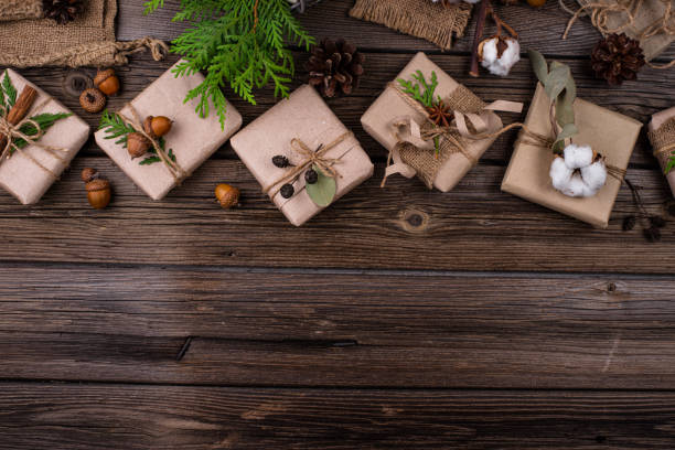 istock Christmas gift boxes in craft paper 1284283366