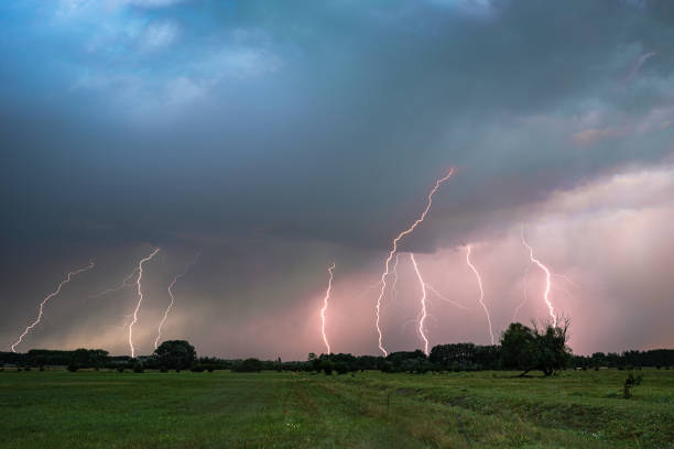 istock Multiple lightning bolts over Hungarian Plains 1284283461