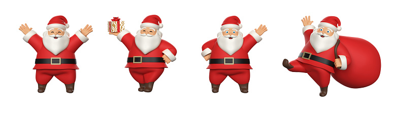 Various poses of Santa Clause against white background. New year, Christmas and Chinese New Year concept. Easy to crop for all your social media or print sizes.