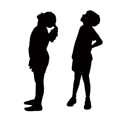 Children looking up, silhouette vector