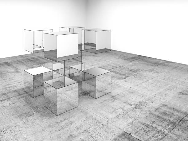 istock Mirror cubes are in a white room with concrete floor 1284285795
