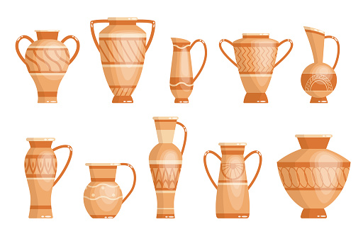 Ilustración de Colección De Jarrones Griegos En Estilo Antiguo Como Plantilla Para Interiores Grecia Cultura Urnas Cerámicas En Colores Tradicionales Y Diferentes Formas Conjunto Vectorial De Ánforas Griegas De La Antiguedad y Ilustración de Colección De Jarrones Griegos En Estilo Antiguo Como Plantilla Para Interiores Grecia Cultura Urnas Cerámicas En Colores Tradicionales Y Diferentes Formas Conjunto Vectorial De Ánforas Griegas De La Antiguedad y
