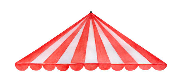 ilustrações de stock, clip art, desenhos animados e ícones de watercolor illustration of red and white striped roof of circus tent. one single object. hand drawn watercolour graphic painting, cut out clipart element for design decoration, print, banner, card. - the purfleet