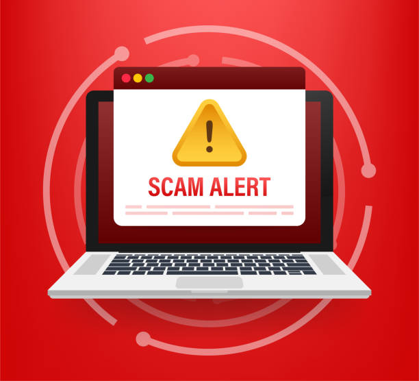 Scam alert. Hacker attack and web security vector concept, phishing scam. Network and internet security. Vector illustration. Scam alert. Hacker attack and web security vector concept, phishing scam. Network and internet security. Vector illustration white collar crime stock illustrations
