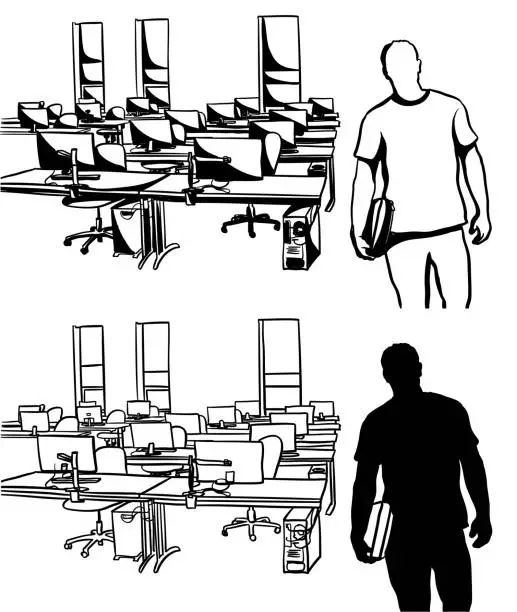 Vector illustration of Classroom And Male Student Silhouette