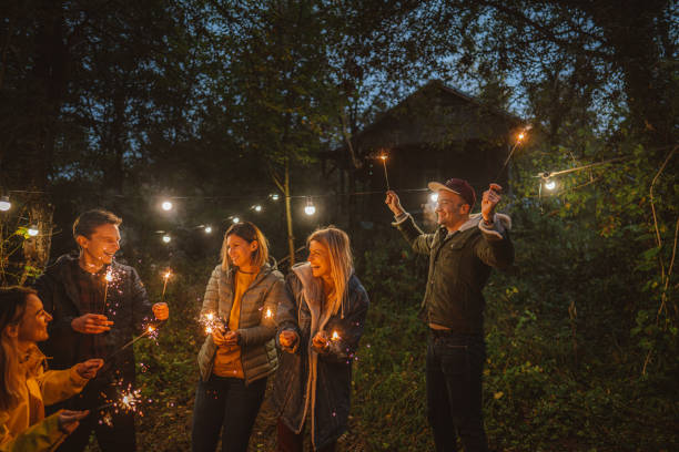 istock Friends celebrating New Year's in the woods 1284300821