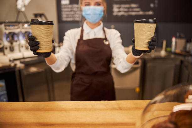 istock Hot beverages ready to be taken away from the cafe 1284301631
