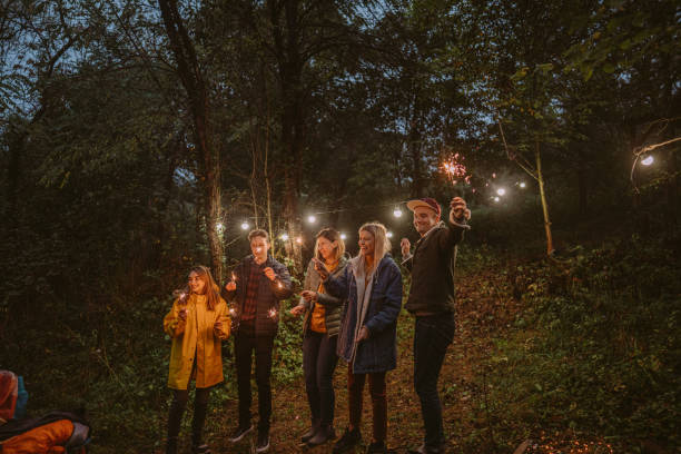 istock Friends celebrating New Year's in the woods 1284303618