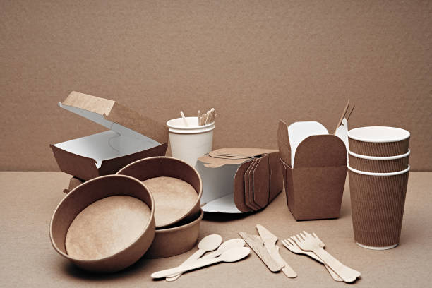 istock A set of paper and wood, environmentally friendly and biodegradable disposable tableware. Fast food, cafe. 1284308198