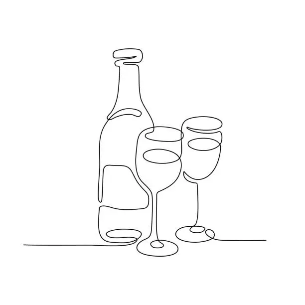 Vector illustration of Bottle and two glasses.