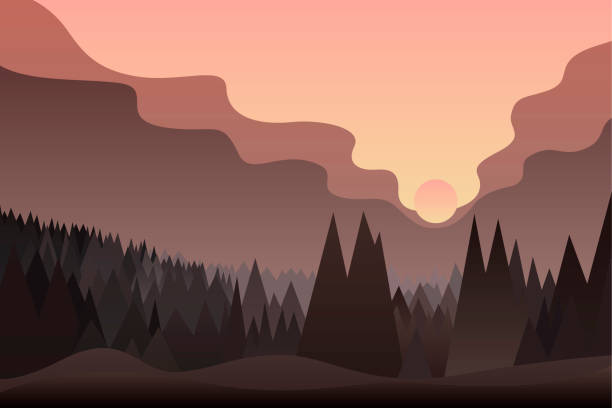 Vector landscape in a coniferous forest. vector art illustration