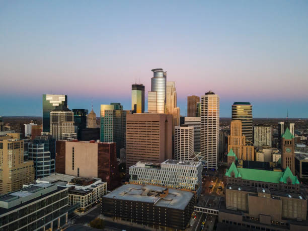 istock Minneapolis Skyline Aerial View at Sunrise 1284311976