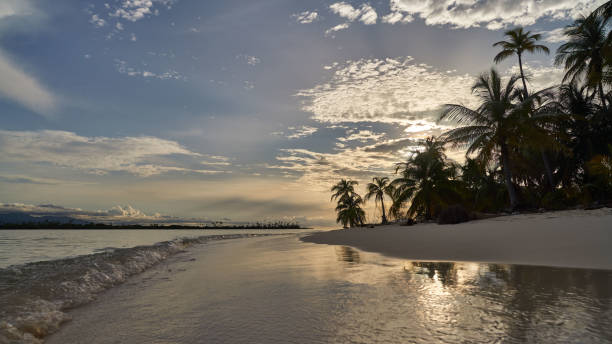 Sunset  over uninhabited island of archipelago San Blas, Panama stock photo