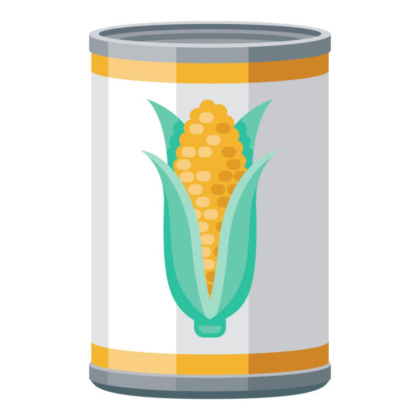 Canned Corn Icon on Transparent Background A flat design icon on a transparent background (can be placed onto any colored background). File is built in the CMYK color space for optimal printing. Color swatches are global so it’s easy to change colors across the document. No transparencies, blends or gradients used. chowder stock illustrations