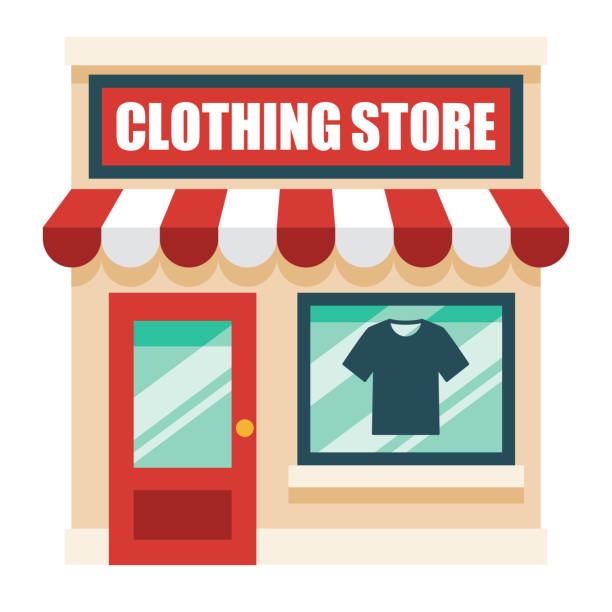 Clothing Store on Transparent Background A flat design icon on a transparent background (can be placed onto any colored background). File is built in the CMYK color space for optimal printing. Color swatches are global so it’s easy to change colors across the document. No transparencies, blends or gradients used. mens fashion stock illustrations
