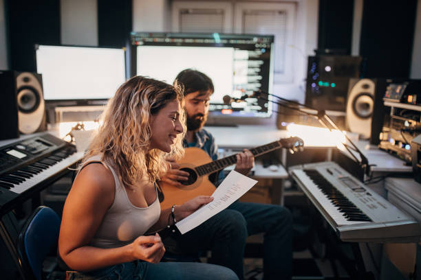 istock Musician composing music in the professional studio 1284319407
