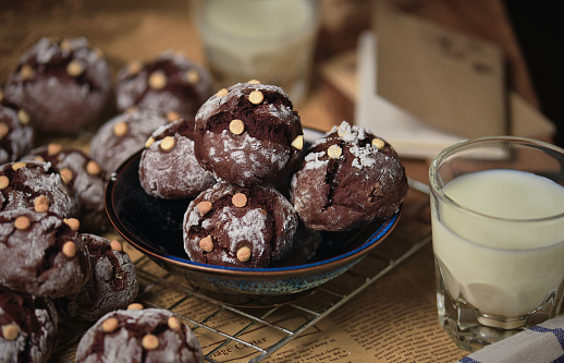 Chocolate cookies serving with milk in Khon Kaen, จ.ขอนแก่น, Thailand