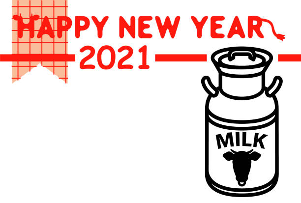 noworoczna karta prostej puszki z mlekiem [2021] - surowe mleko stock illustrations