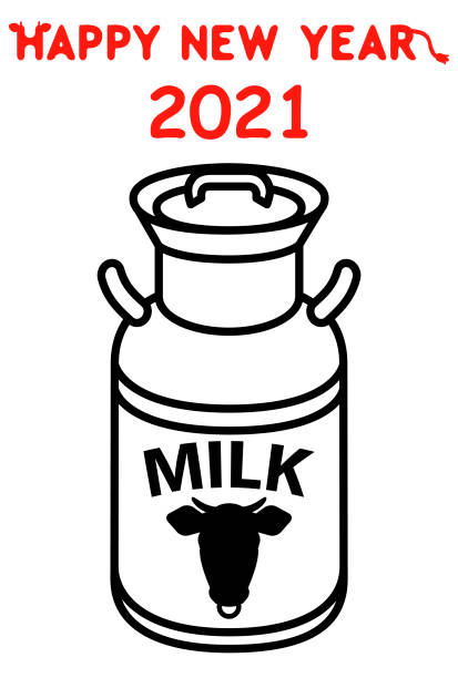 szablon karty noworocznej do prostych puszek po mleku w kolorze białym, czarnym, czerwonym i 3 kolorach [2021] - surowe mleko stock illustrations