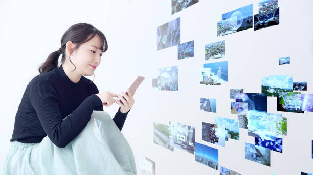Digital contents concept. Social networking service. Streaming video. communication network.