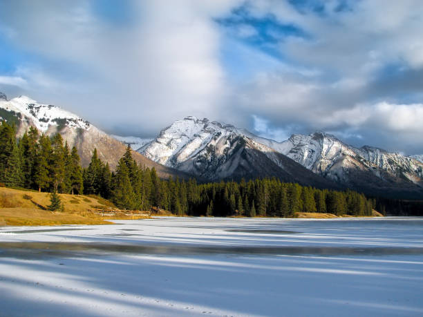 istock A Lake Covered with Ice at the Foot of a Mountain Range 1284330481