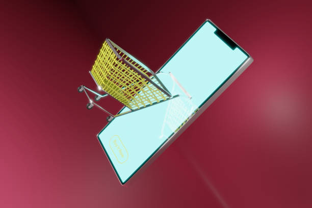 istock 3d rendering , smartphone for online shopping your text space background 1284331132