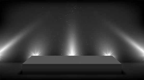 Black Square Blank Floor Stage Isolated On Dark Background Decorated ...