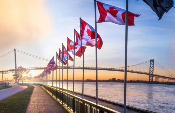 istock Ambassador Bridge at Dusk - View From Windsor, Ontario 1284334143