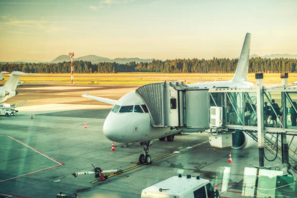 istock Parked aircraft on airport 1284335376