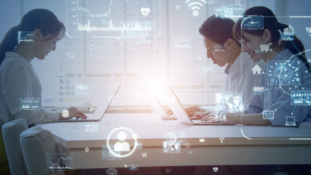 istock Business communication network concept. Software as a service. Digital transformation. ERP. Enterprise Resources Planning. 1284341406