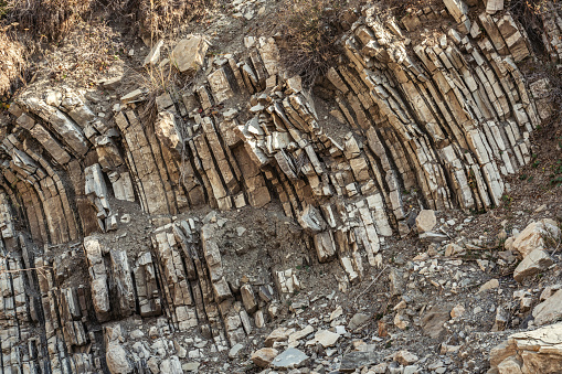 Ancient rock layers in gorge