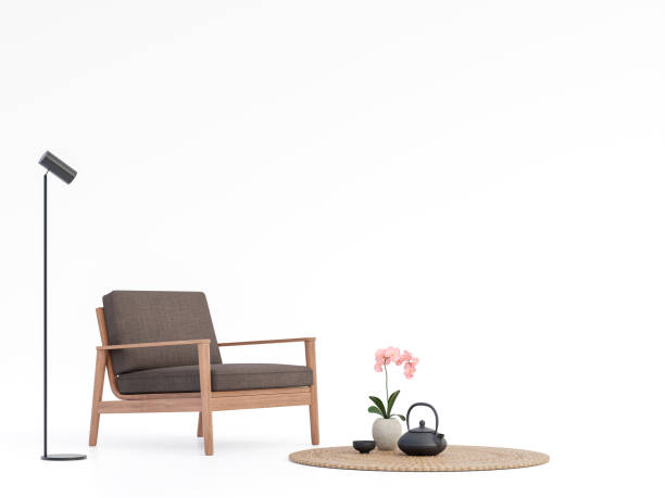 istock Brown fabric and wood chair on white background 3d render 1284348583