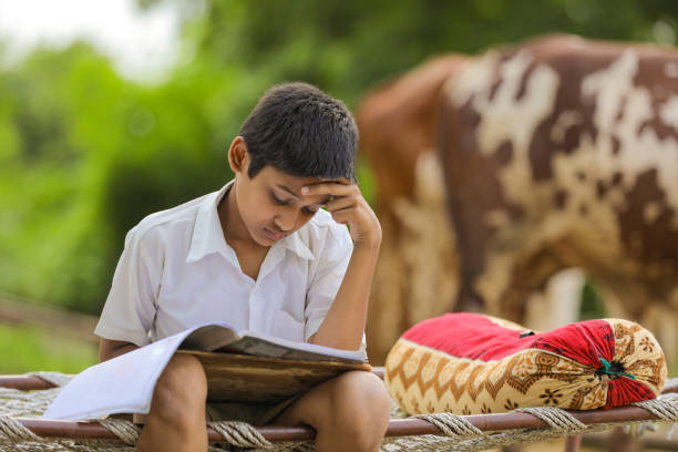 istock Cute Indian child studying at home. 1284350572