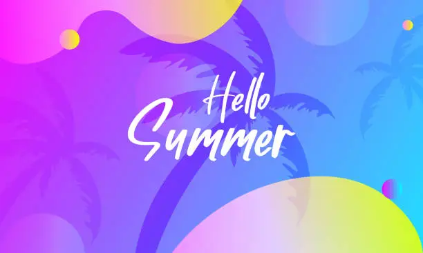 Vector illustration of Hello Summer celebration banner or poster design with top view of beach