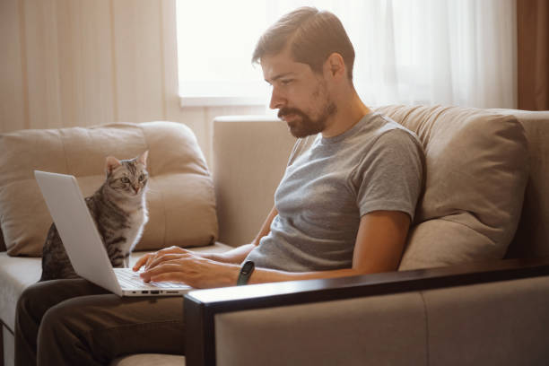 istock Young attractive smiling guy is browsing at his laptop 1284351286