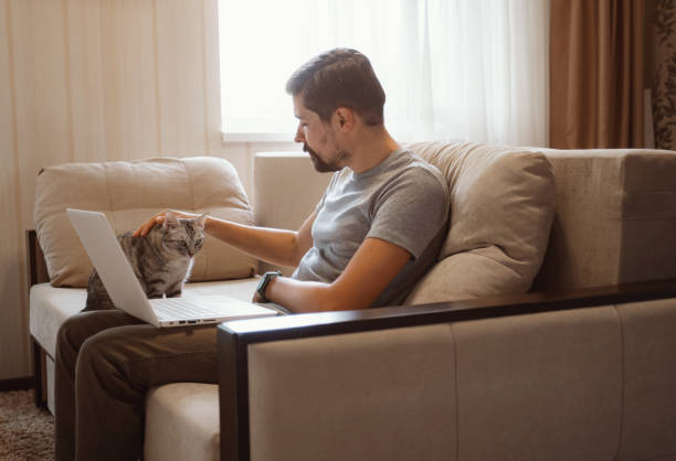 istock Young attractive smiling guy is browsing at his laptop 1284351466