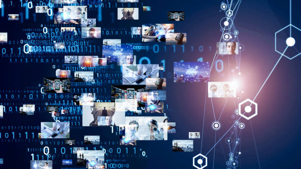 Digital contents concept. Social networking service. Streaming video. communication network.